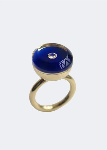 Gold and Prussian Blue Diamond Ball Ring