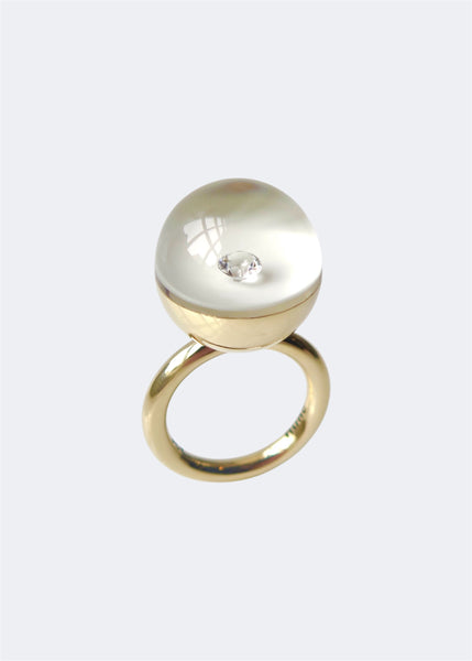 Gold and Ivory Diamond Ball Ring
