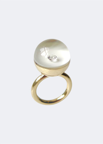 Gold and Ivory Diamond Ball Ring