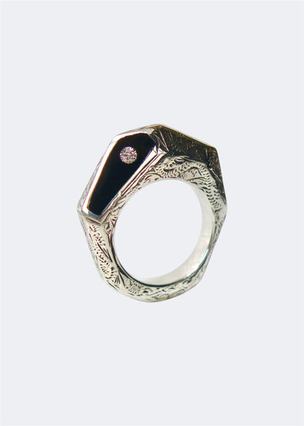 Silver Faceted Ring with Engraving