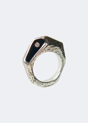 Silver Faceted Ring with Engraving